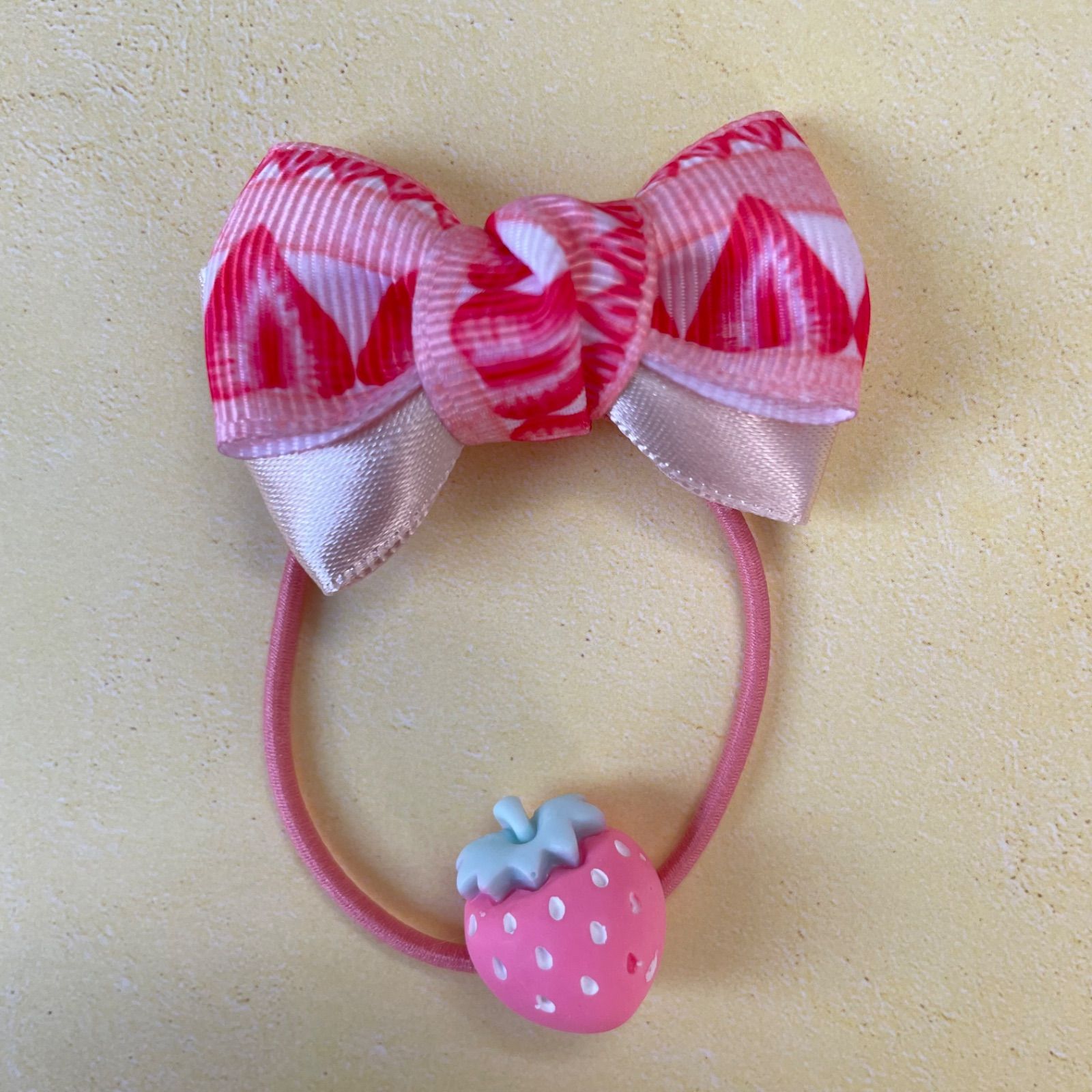 ショートケーキ柄 グログランリボン ヘアゴム いちご キッズ 子供用
