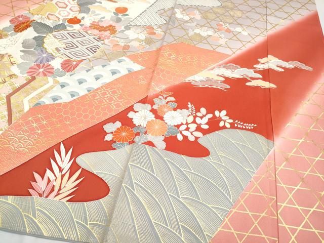 平和屋本店□極上 創業460年・千總 振袖 駒刺繍 枝花文 暈し染め