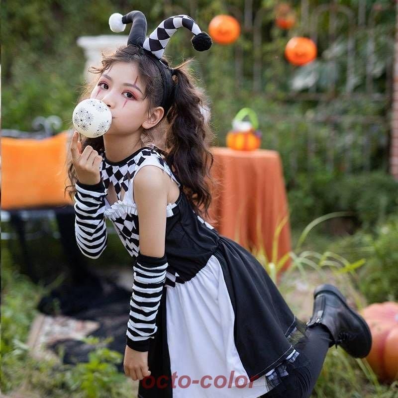 ハロウィン衣装 魔女 ピエロ コスプレ ハロウィン 衣装 子供 ワンピース ドラキュラ レディース 4点セット コスチューム 魔女ハット 子供用 ハロウィン 衣装