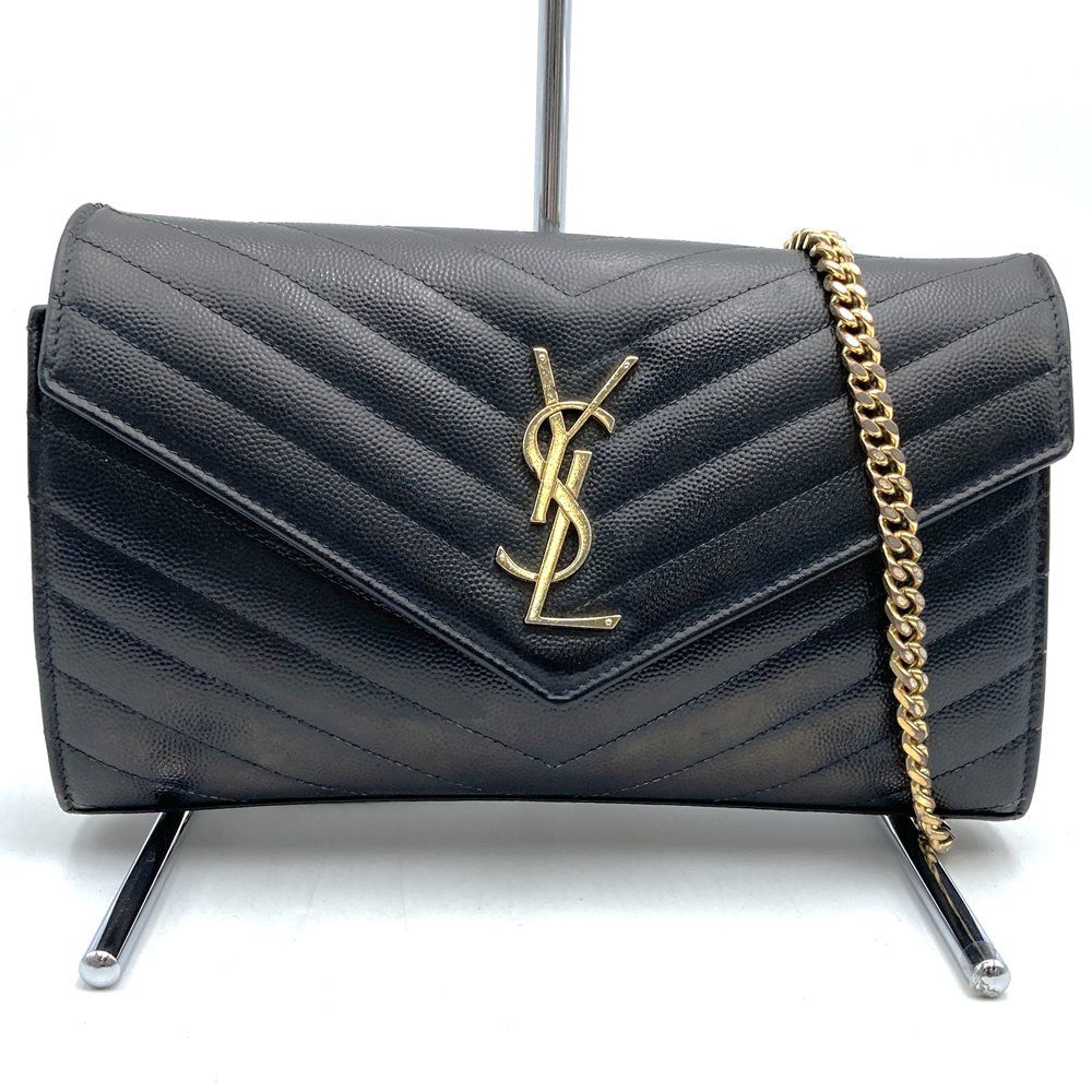 YVES SAINT LAURENT イヴ サンローラン 財布 チェーンウォレット ショルダーウォレット ブラック レザー ゴールド金具 レディース