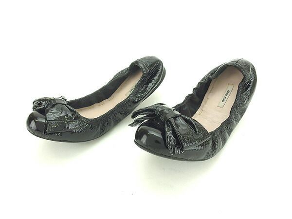 ミュウミュウ フラットシューズ 靴 ♯34 バレエシューズ リボン