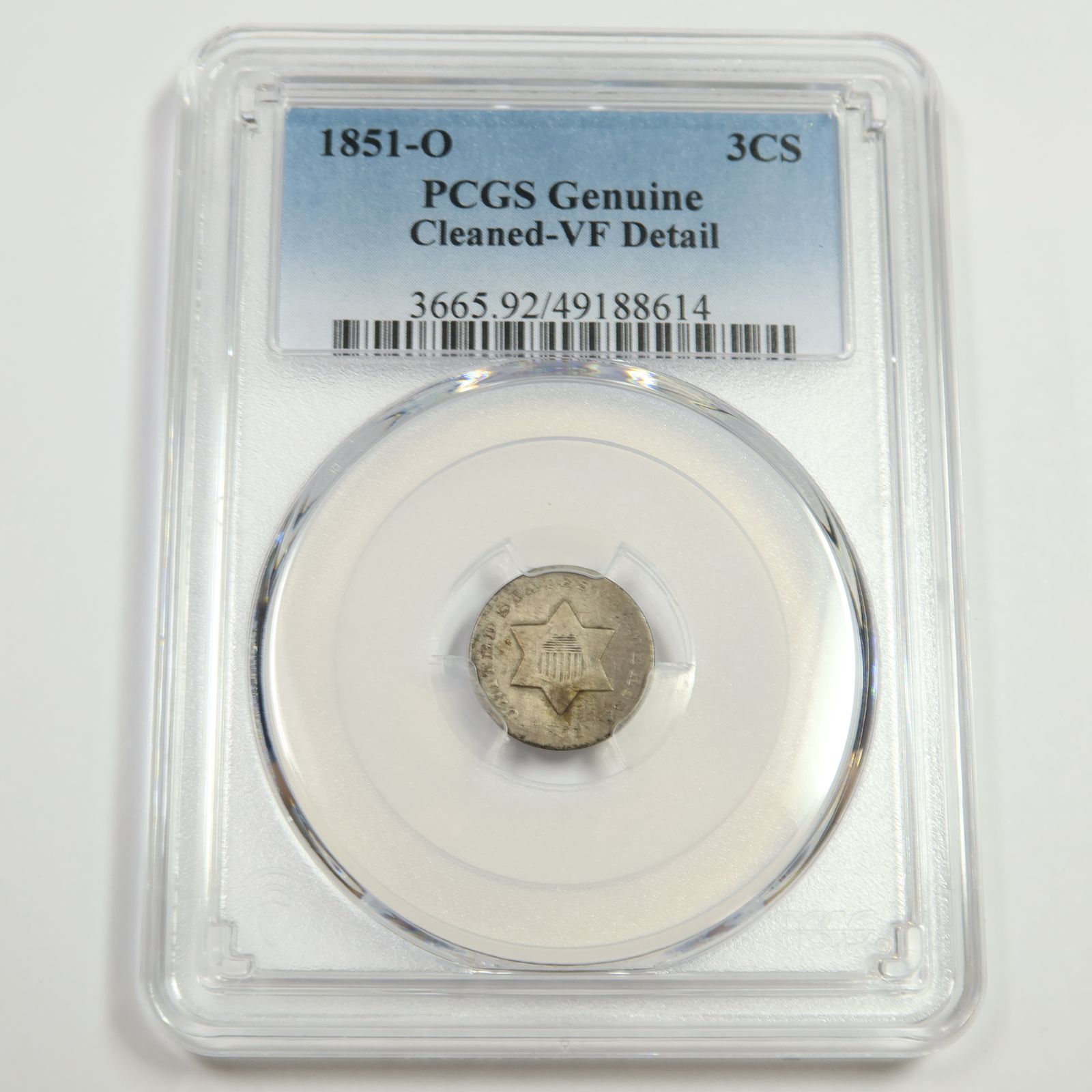 1851 O PCGS VF Detail - 3 Cent Three Cent Silver Trime - 3c Coin