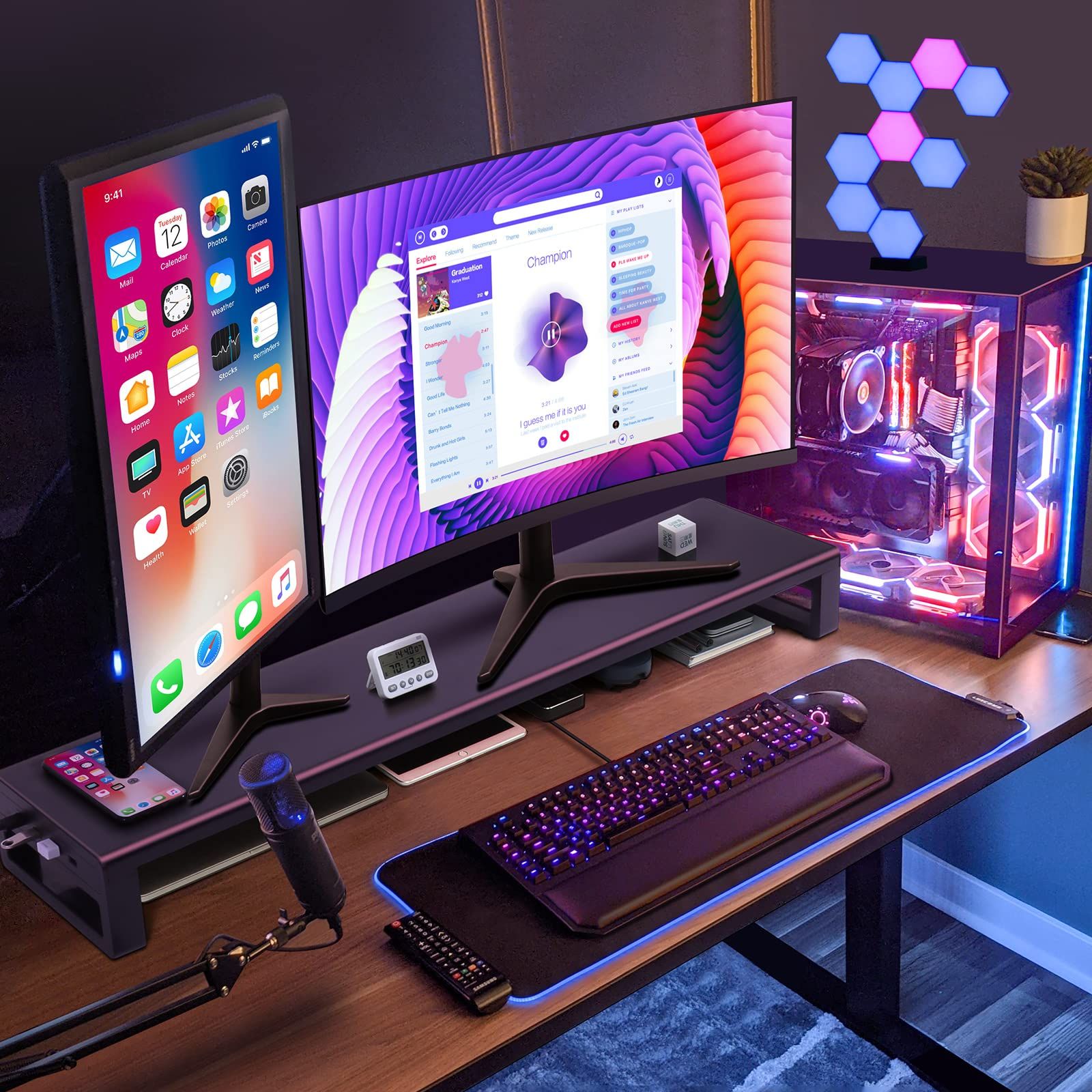 デスク スタンド パソコン台 ディスプレイ台 PC用 モニタースタンド USB3.0ポート搭載 金属製 机上台 モニター台 幅100cm デュアル VAYDEER