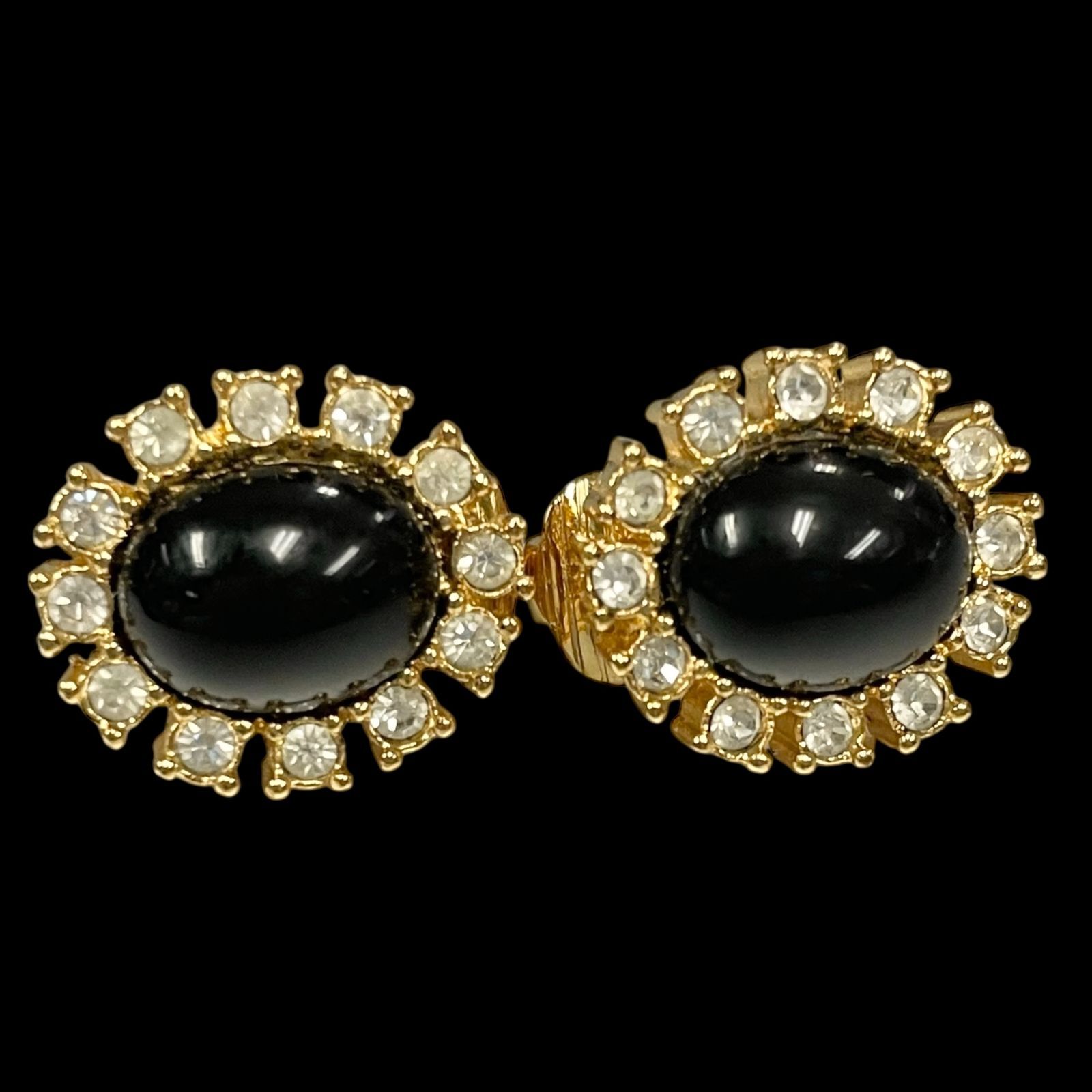 80s クリスチャンディオール Christian Dior ラインストーン ゴールド イヤリング フラワーモチーフ ストーン ジュエリー 耳飾り ヴィンテージ