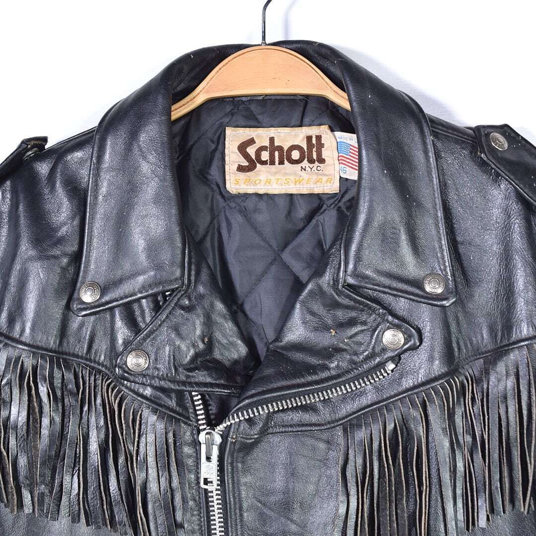 USA製 Schott ショット フリンジ レザージャケット 42 ブラック 