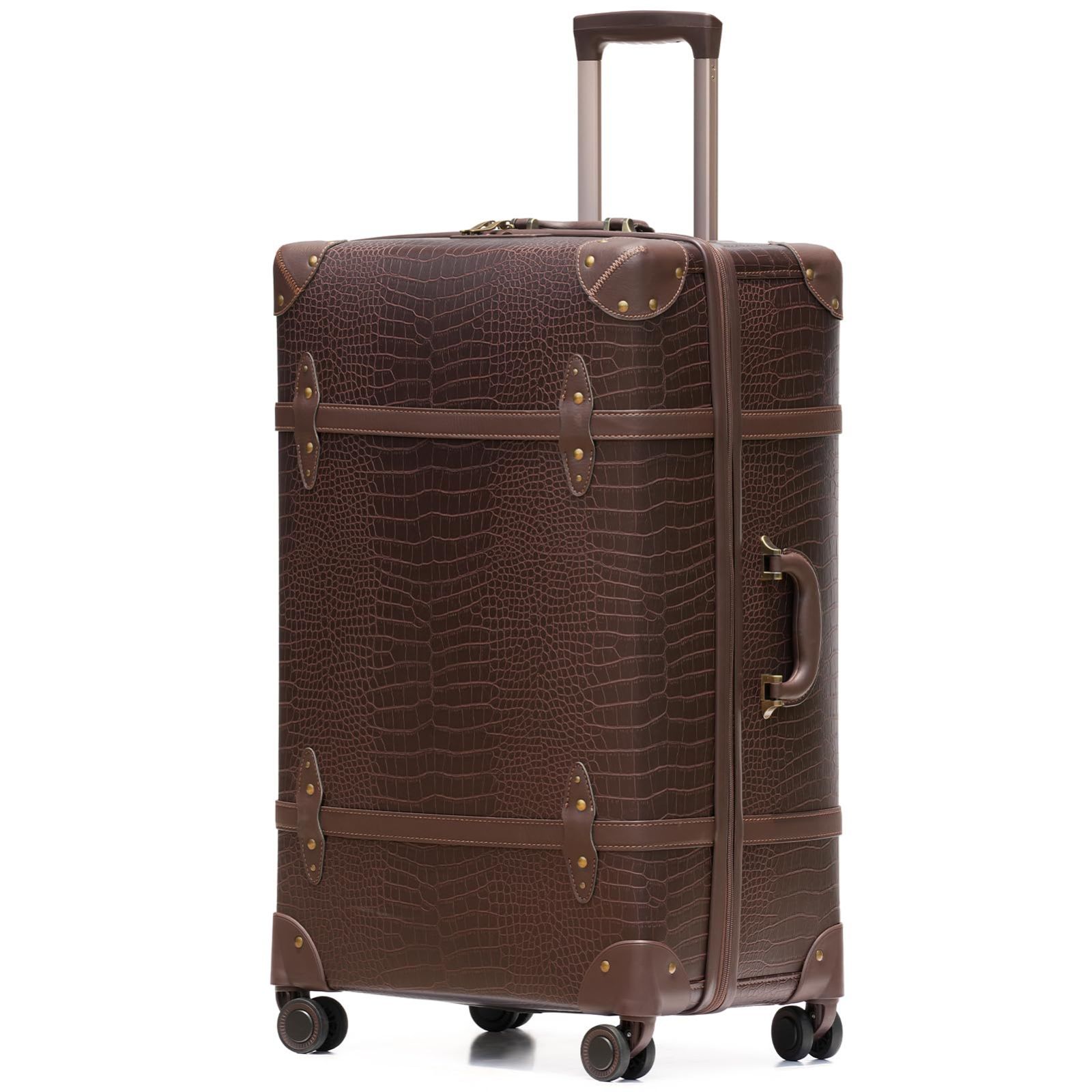 NZBZ ミュートスピンナーホイール付きのレトロなキャリーケース おしゃれトランクスーツケース キャリーケース 機内持ち込み 軽量 ビジネス 学校 旅行に適した軽量トロリースーツケース S 20 型 ブラウンクロコダイル