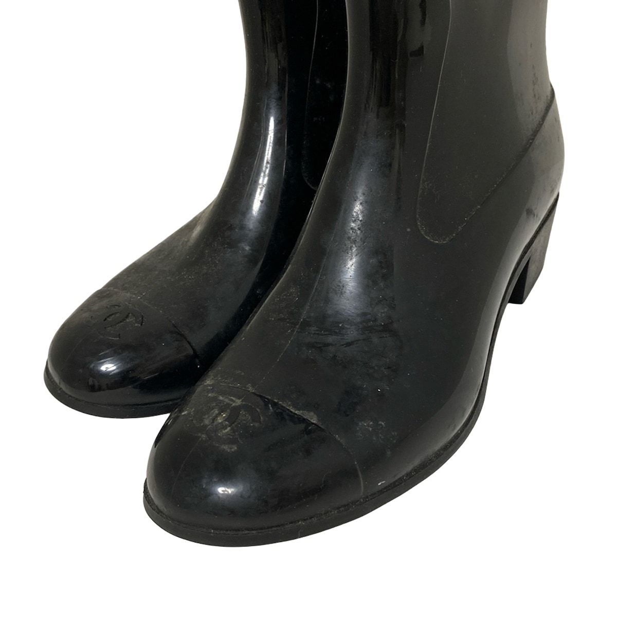  CHANEL シャネル レインブーツ 38 レディース - 黒 カメリア レインシューズ 長靴 レインシューズ