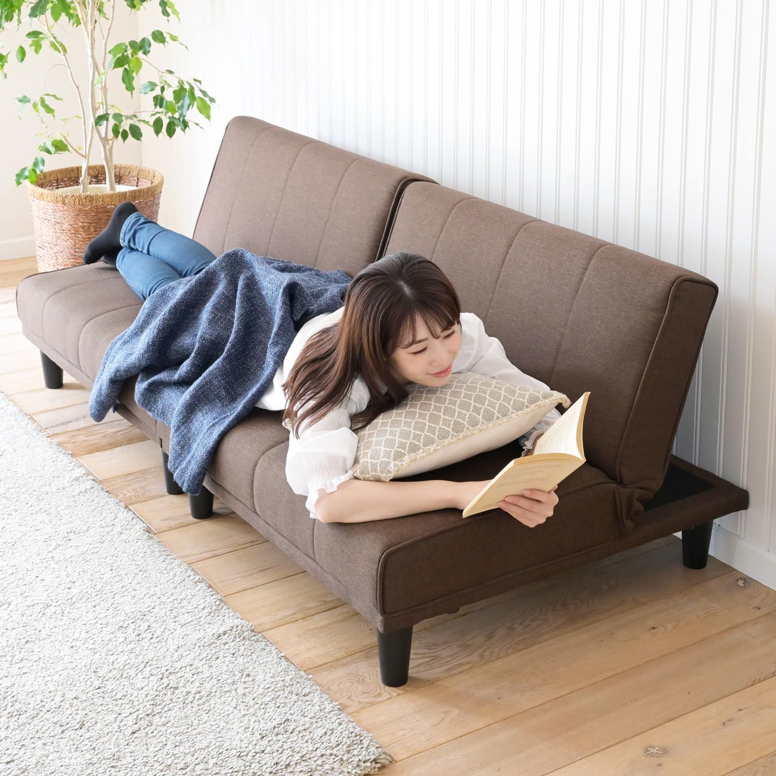 商品 山善 YAMAZEN ソファ ソファーベッド カウチ リクライニング ゆったり 2人掛け 背部リクライング3段階 簡易ベッド ローソファー 幅175×奥行86-94×高さ32-68cm 組立品 ブラウン HSBS-180 BR