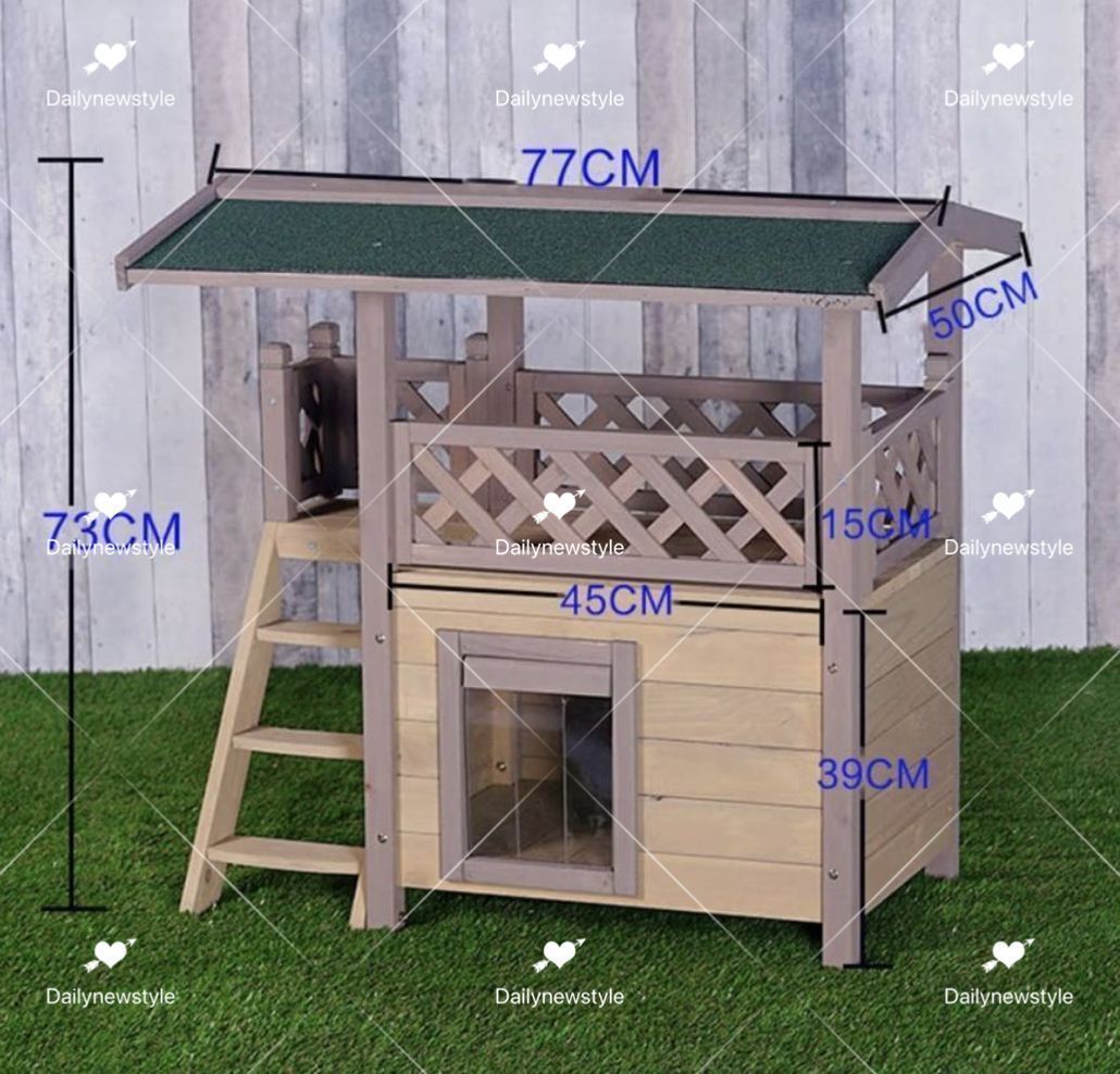人気推薦◆木製キャットハウス屋外防水ペットハウス2階建てキャットハウスキャットヴィラ階段付きハウスキャットハウスドアフラップ付き
