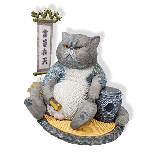 B2 JXK タトゥー猫の彫像 灰色 貫禄ある雰囲気 本物のような質感 職人手作り 置物 金運アップのプレゼント