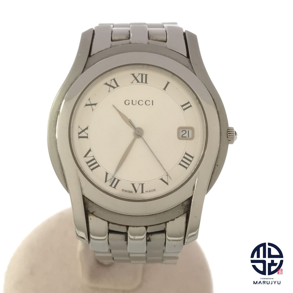 GUCCI グッチ ホワイト文字盤 白 ステンレス SS メンズ 時計 5500M 腕時計 QZ クオーツ 電池式 時計