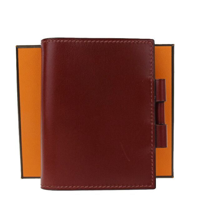【中古】 美品 エルメス HERMES 手帳カバー アジェンダ ノート メモ ボルドー レッド レザー K刻印 保存箱付き 05D388
