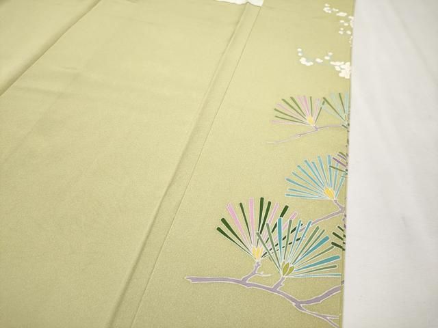 平和屋着物□極上 京加賀友禅 松本健一 訪問着 松 梅 椿 抹茶色地 逸品  