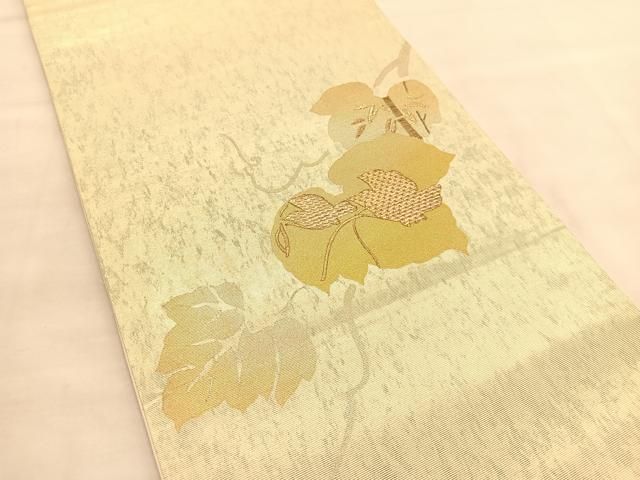 平和屋着物○両面 太鼓柄袋帯 紬地 葡萄花唐草文 金彩 正絹