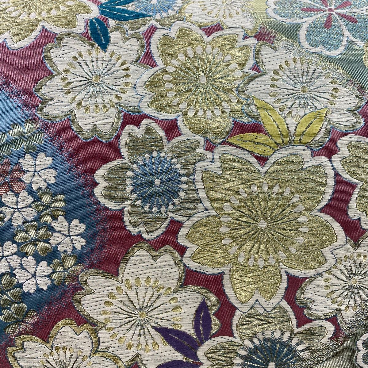 正絹 袋帯 赤 朱 紫 箔
