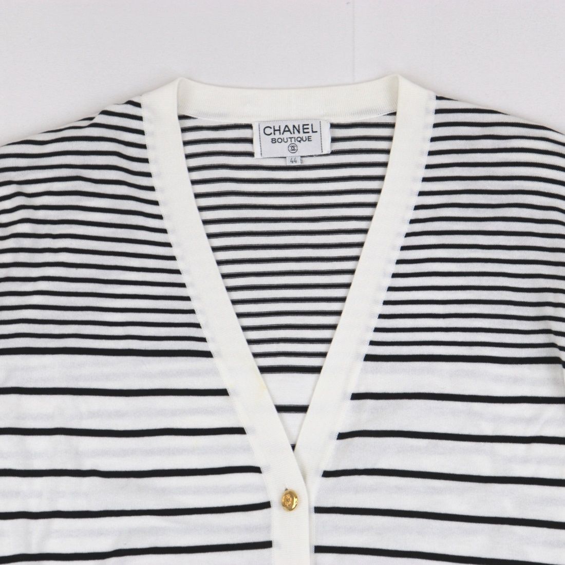 シャネル　正規品　ボーダー　カーディガン　ココマーク　ヴィンテージ CHANEL シャネル カーディガン ココマーク バイカラーボタン