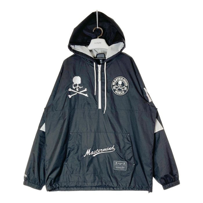 mastermind JAPAN マスターマインドジャパン OJZP7531-CLBYYPPPBLCK WORLD mitchellu0026ness LIGHTWEIGHT ANORAK COLLAB ライトウェイト アノラック パーカー ブラック sizeXL