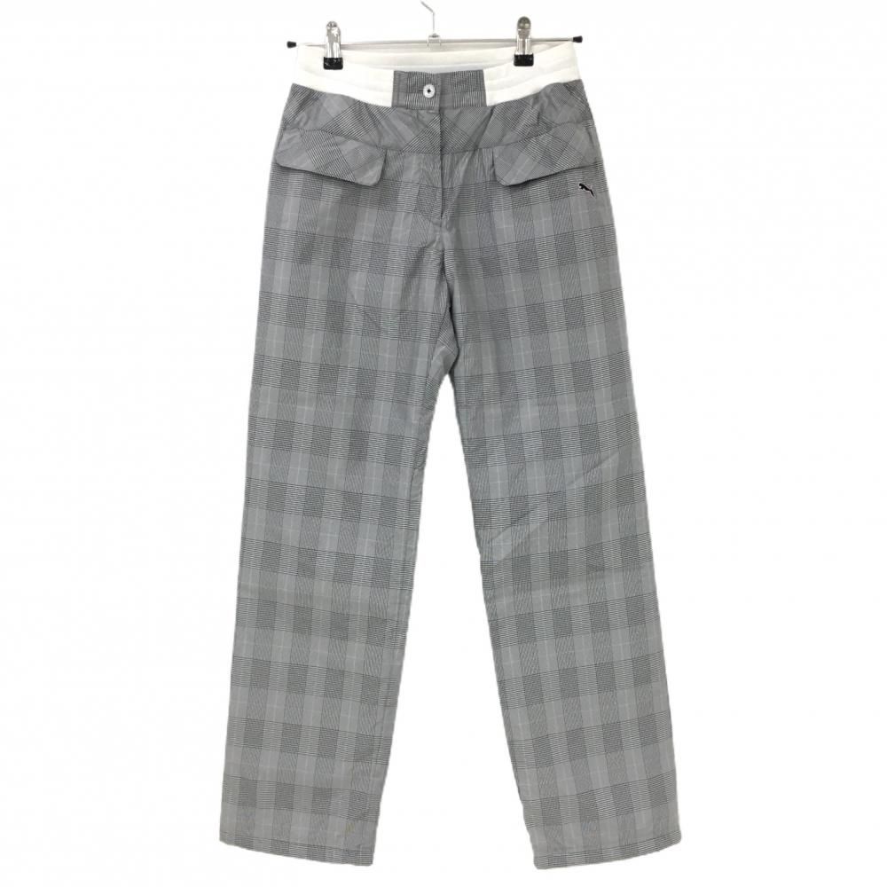 【超美品】プーマ 中綿パンツ グレー×黒 チェック ウエストゴム＆調節紐 裏地付 レディース M ゴルフウェア PUMA
