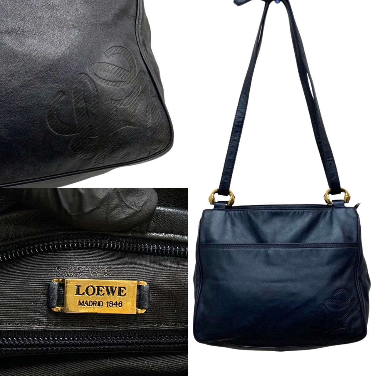 極 美品 希少品 LOEWE ロエベ アナグラム ロゴ ナッパレザー 本革 セミ