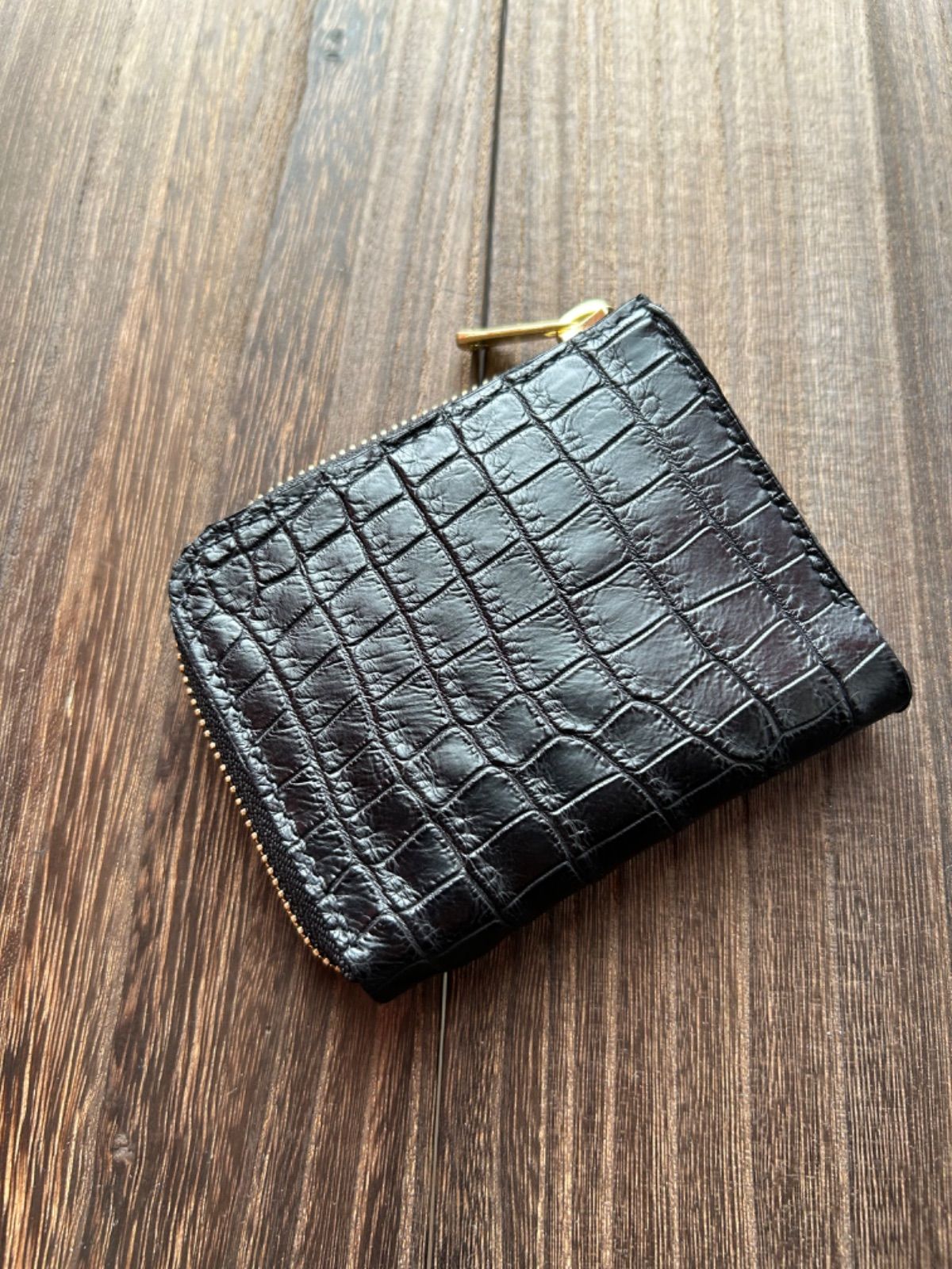 クロコダイル　ポロサス　財布　コンパクトウォレット　ハンドメイド　手縫い bead-ya_cpwallet-croco
