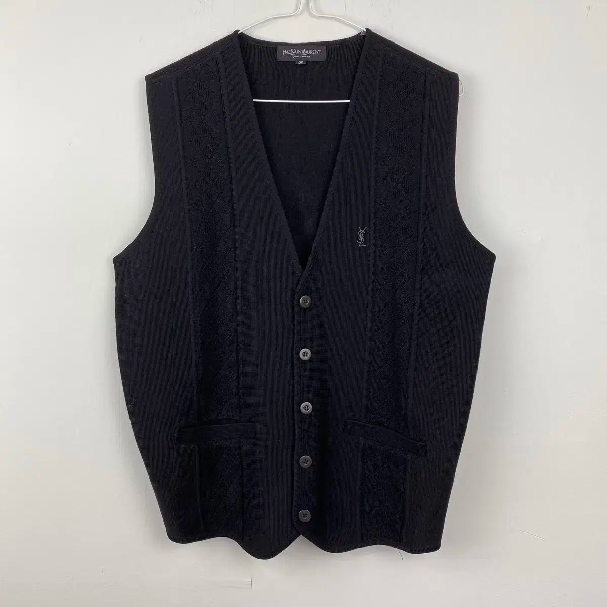 YVES SAINT LAURENT イヴ サンローラン YSL ウール ケーブル ニット セーター ベスト L
