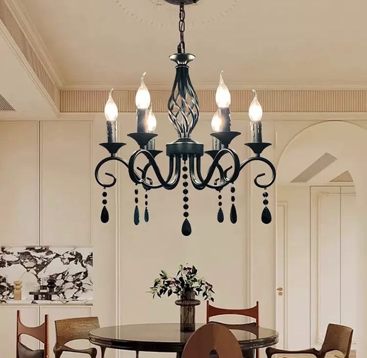 三色照明モード調整可能LED電球は付きブラック 6灯シャンデリア 口金種類