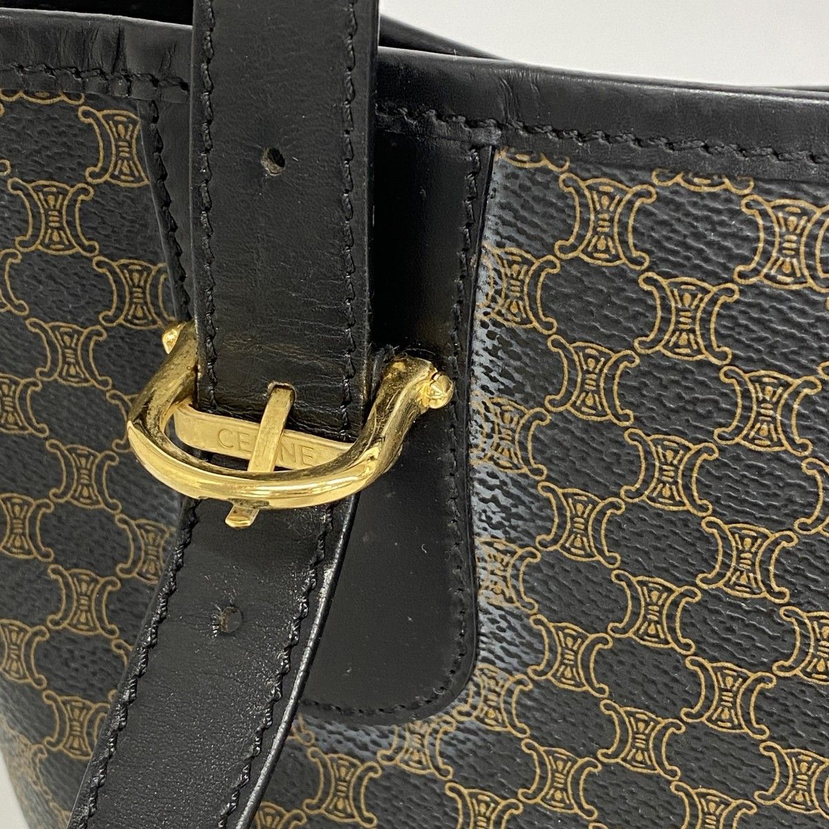 【美品】CELINE セリーヌ マカダム ベルト ゴールド ブラック イタリア製 5ge6308-h】セリーヌ トートバッグ マカダム PVC ブラック