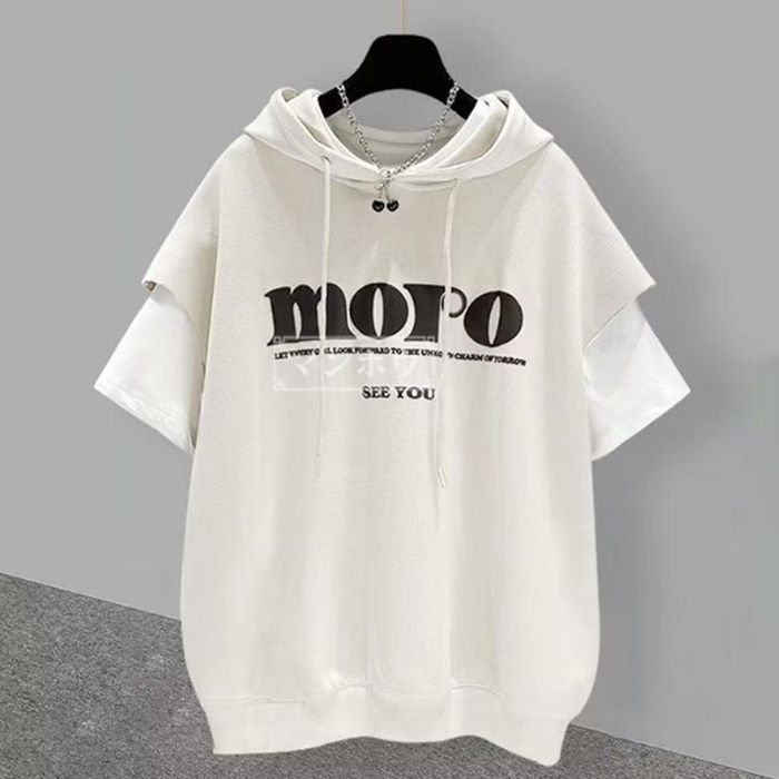 フード付きtシャツフーディーおしゃれ夏レディースカットソープルオーバー春メンズレイヤード風半袖パーカーシンプル大きいサイズカジュアルゆったりルームウェアトップス 2J9D798