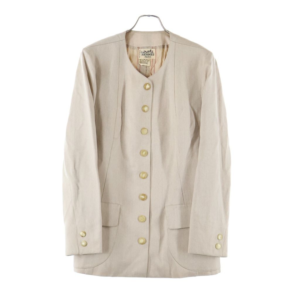 HERMES エルメス 裏地付ウールノー ジャケット ベージュ レディース