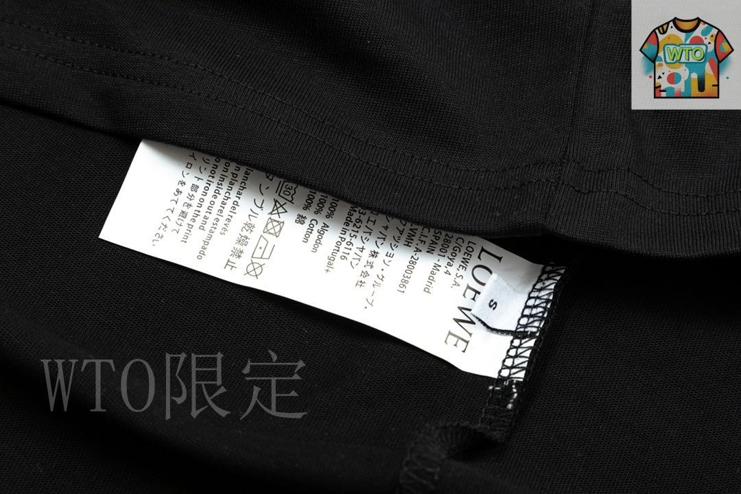 今日特価】LOEWE ネオン刺繍蛍光ピンク大ロゴ黒 T シャツ-1