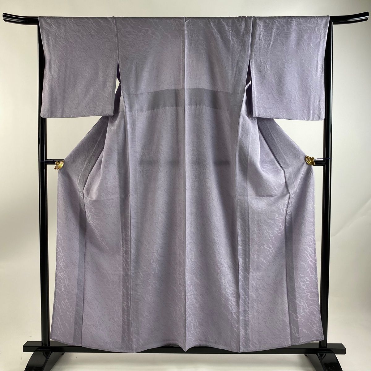 色無地 身丈157cm 裄丈65.5cm M 単衣 地紋 富裕 薄紫 正絹 美 
