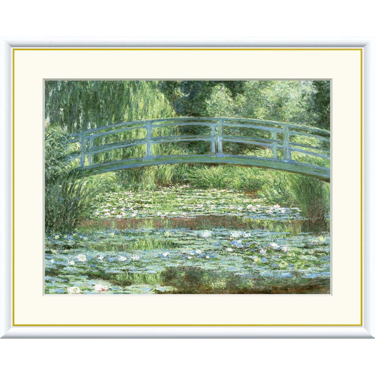 手書き油絵 クロード・モネ 睡蓮の池 日本の橋 額付 絵画 インテリア 睡蓮の池と日本の橋 モネ