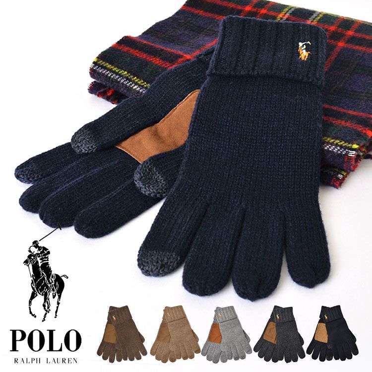 Polo Ralph Lauren メンズ 手袋 羊革 レザー 黒M スマホ対応 ポロ