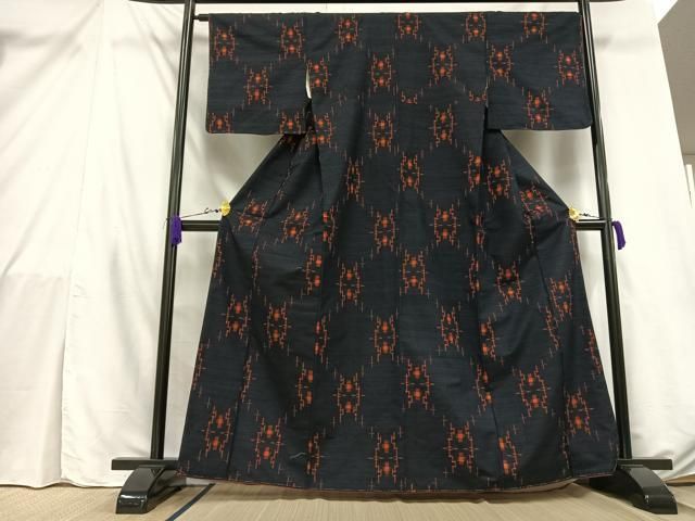 平和屋着物▽上質な紬 単衣 80亀甲 亀甲文 正絹 逸品 AAAZ9258fy