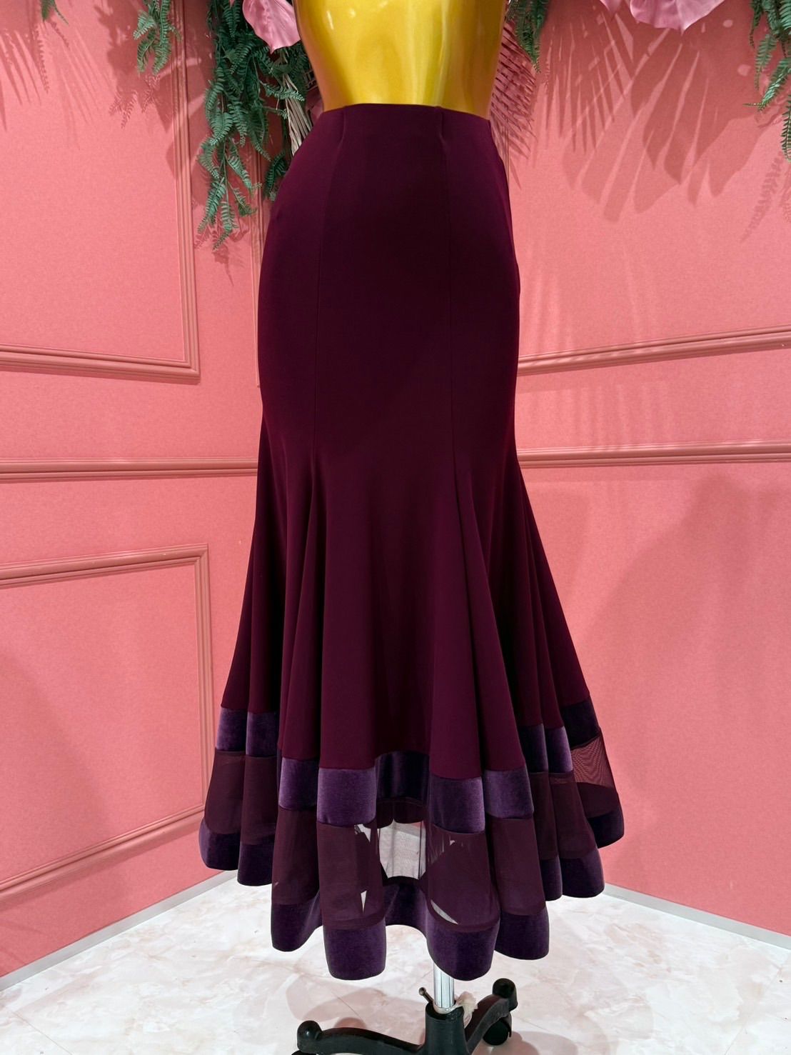 ラスト1点Sサイズ 社交ダンス gentil ジャンティ authentic ベロアスカート ボルドー 232507022