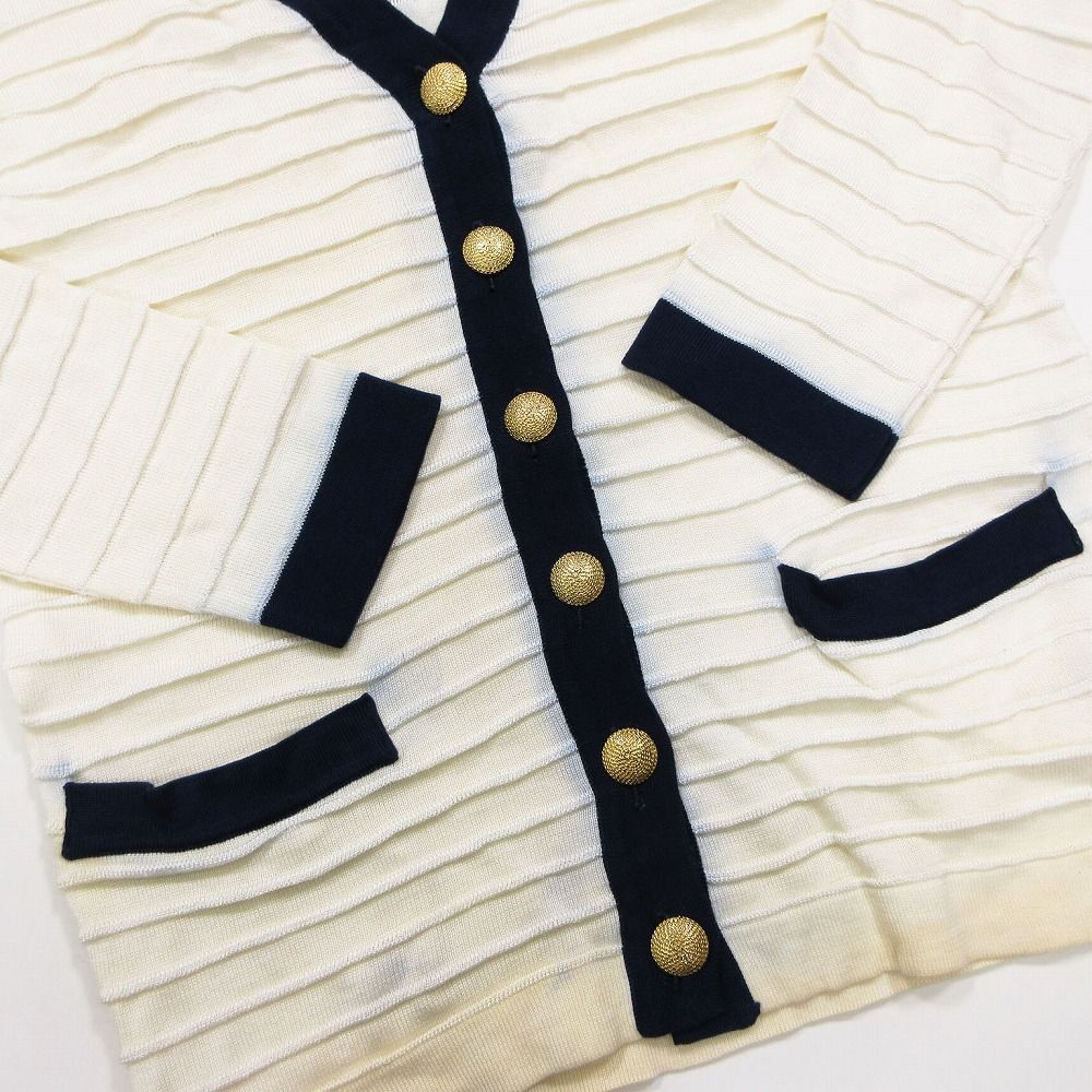 Vintage FENDI フェンディ 金ボタン ボーダー カーディガン ジャケット 配色 トリミング サイズ42 M ネイビー レディース 【中古】 Vintage FENDI フェンディ 金ボタン ボーダー カーディガン