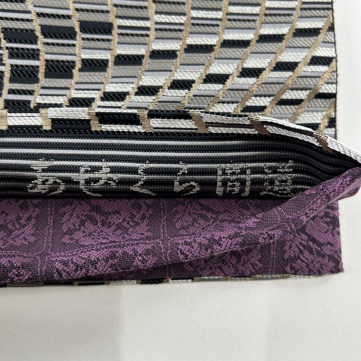 まりんこ★しゃれ袋帯◆正絹◆金糸◆銀糸◆未使用美品 袋帯 美品 秀品 桜 斜縞 金銀糸 箔 金色 六通 正絹 【中古