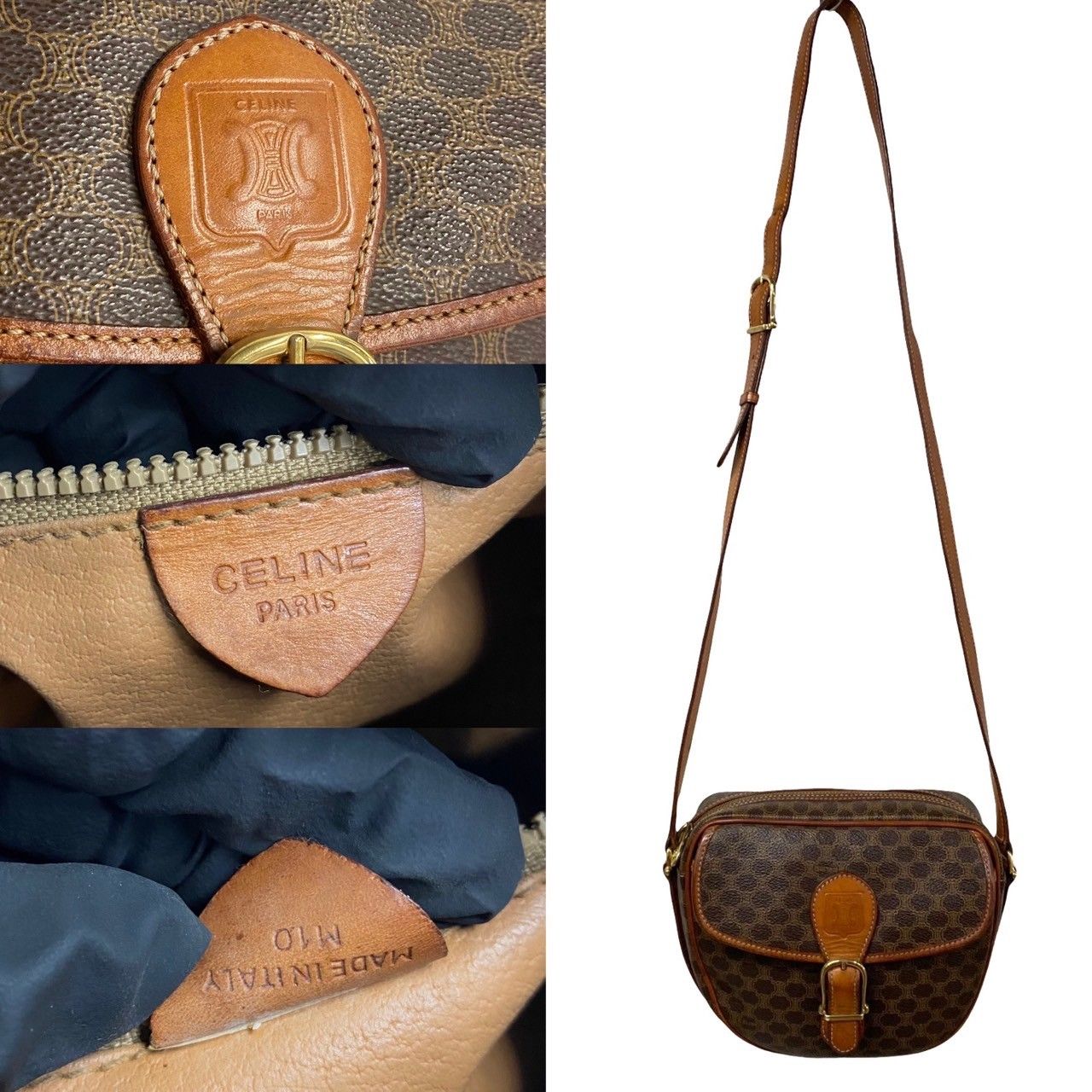 極 美品 CELINE セリーヌ ヴィンテージ マカダム ブラゾン レザー 本革 