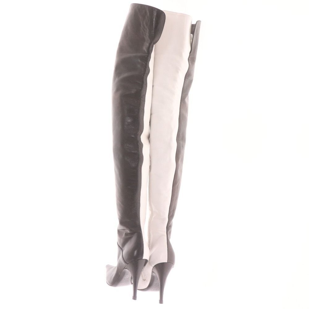 人気ブランドも送料無料！ DOLCE-GABBANA D-G ニーハイブーツ 靴 ロング ジップアップ イタリア製 レディース 35 1|2 23.0cm相当 白黒 ブラック ホワイト