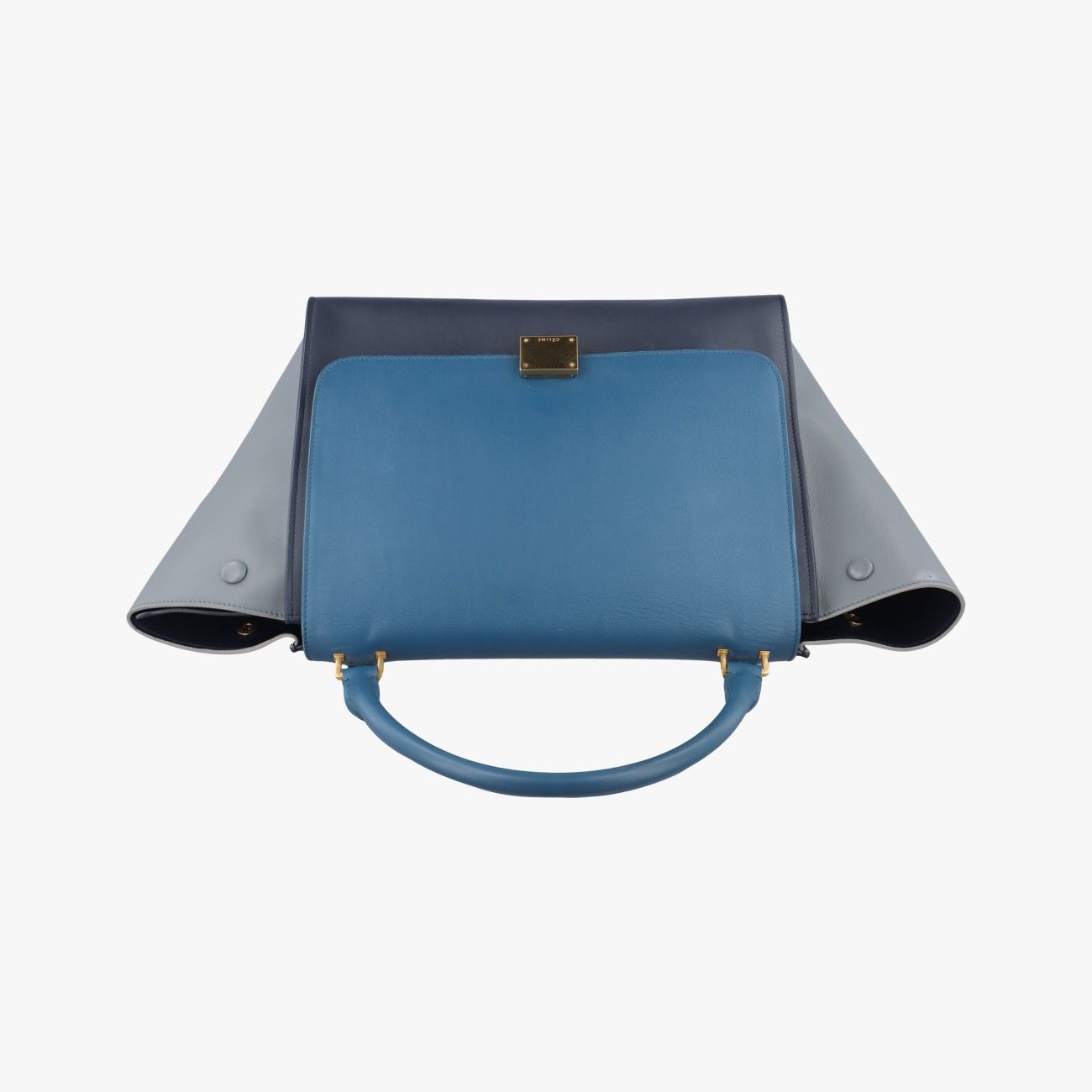 セリーヌCelineトラペーズミディアムブルー×グレー×ブラックレザーF-CE-0174