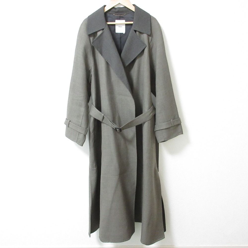 美品 ebure エブール バイカラー オープンフロント ベルテッド ダブル  