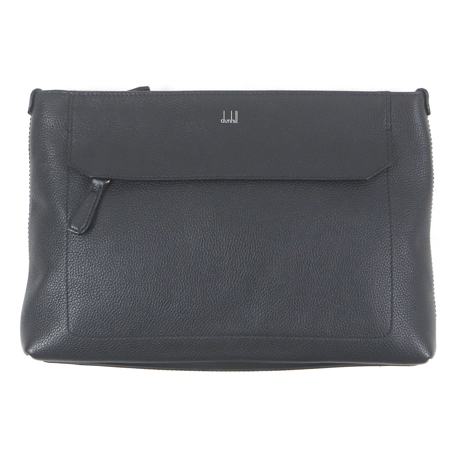 □Dunhill ダンヒル ベルグレイヴ ロゴ入り レザー ジップポーチ セカンドバッグ クラッチバッグ ブラック イタリア製 メンズ