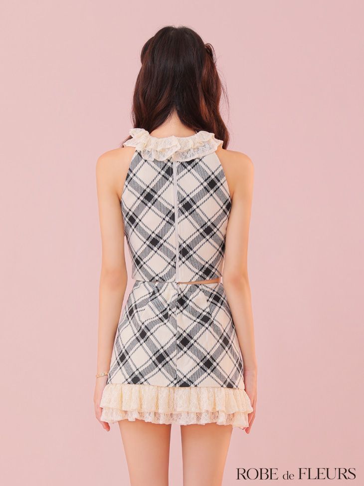 ROBE de FLEURS ローブドフルール チェック セットアップミニドレス