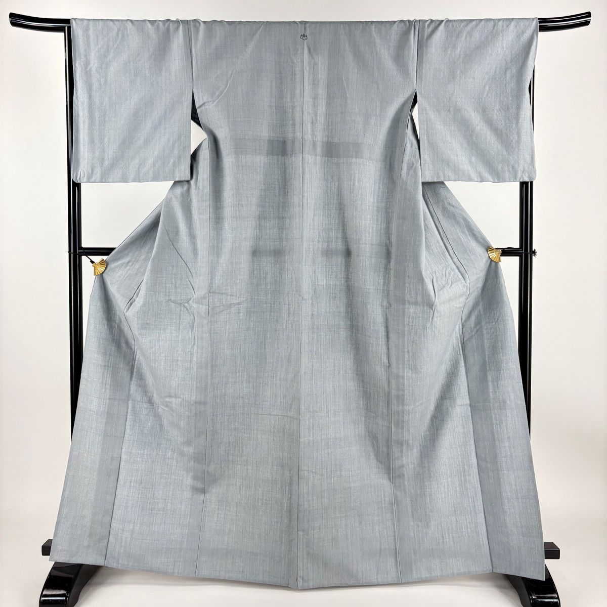 結城紬 身丈164.5cm 裄丈68cm L 単衣 本場結城紬 奥順 証紙 青灰色 正絹 一つ紋