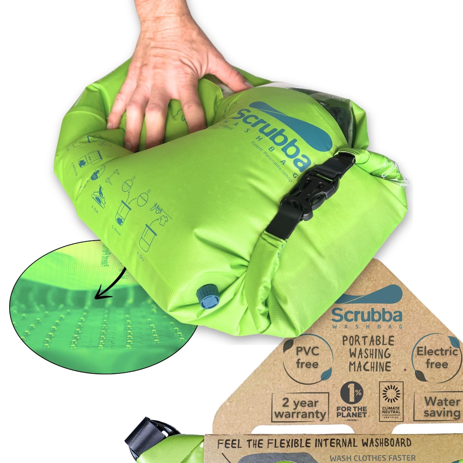 Size 普通サイズ_Color グリーン 旅行用洗濯袋 Scrubba Washbag スクラバ ウォッシュバッグ 便利トラベルグッズ キャンプ 携帯用洗濯袋 グリーン