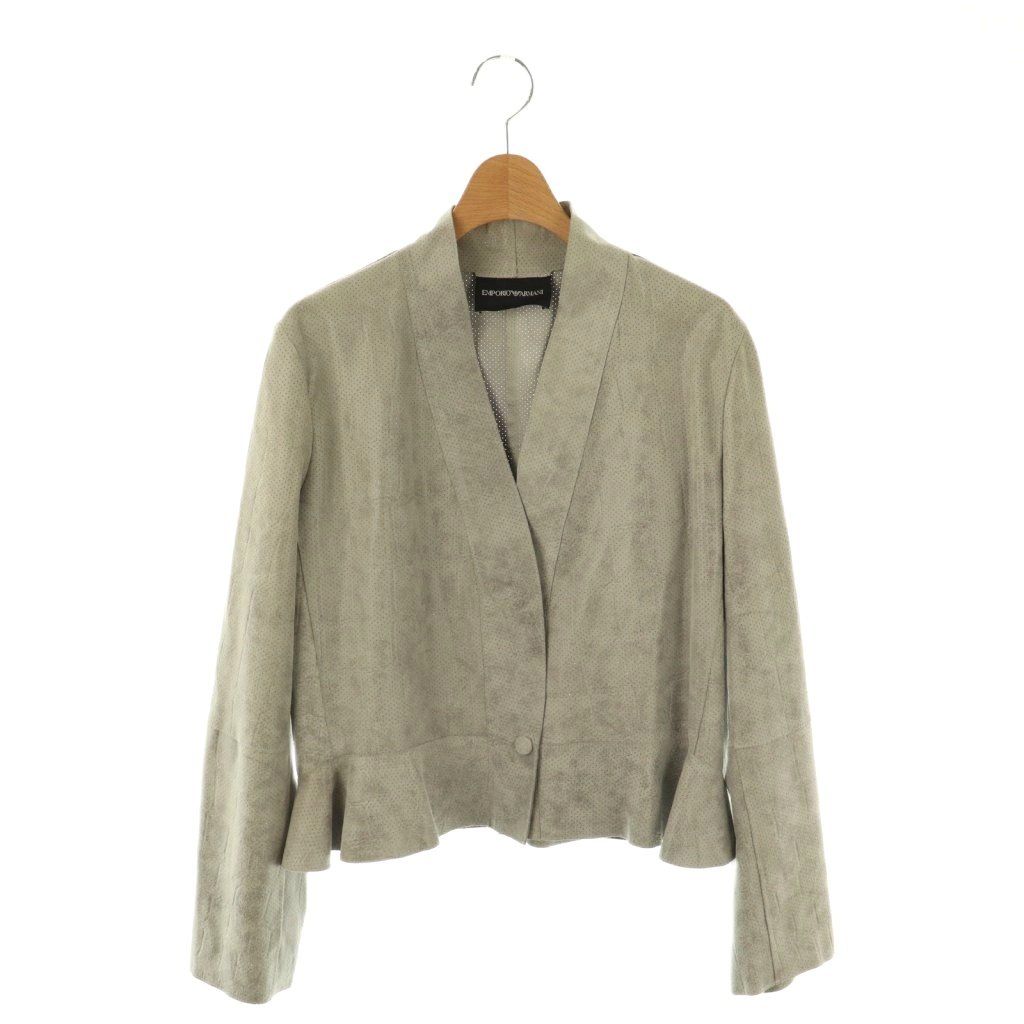 エンポリオアルマーニ ラムレザーノーカラージャケット ジップアップ 38 白 