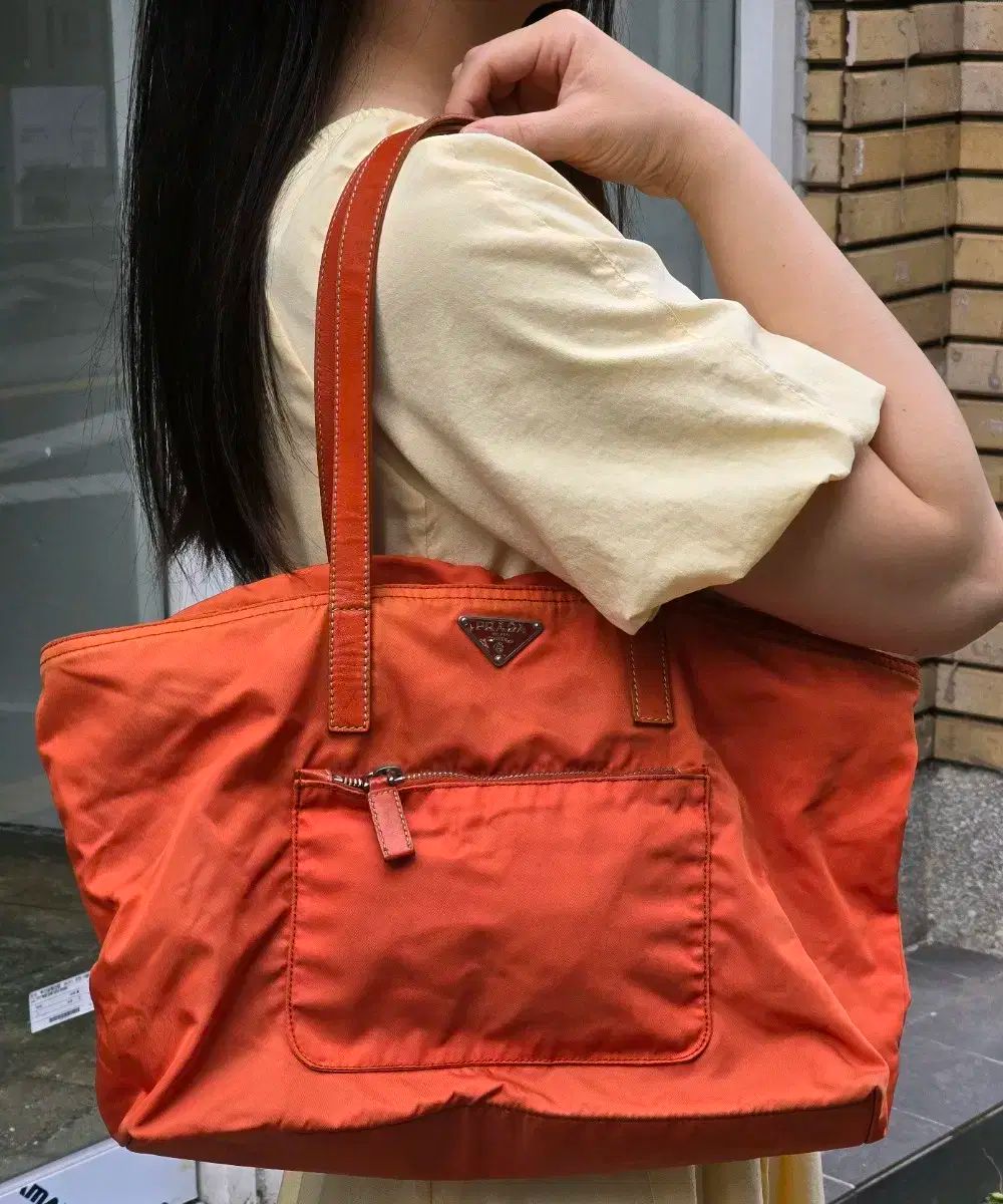 PRADA オレンジ ナイロン ショルダーバッグ プラダ PRADA ナイロン ナノバッグ オレンジ ナイロン/レザー