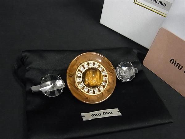 miumiu ミュウミュウ 5JS106 タイガーアイ 天然石 ピンブローチ ピンバッジ アクセサリー ブラウン系×クリア FI5786