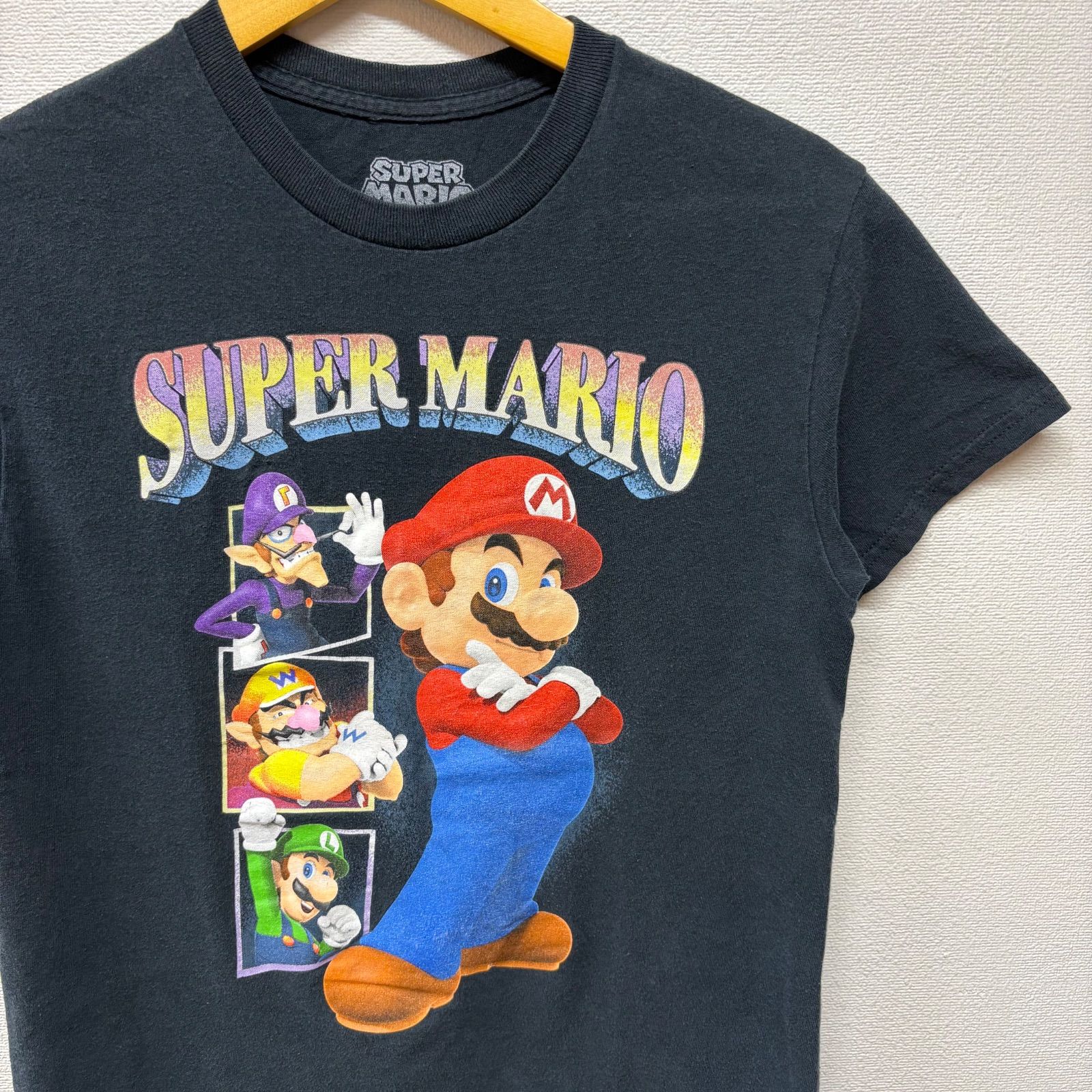 古着 S スーパーマリオ SUPERMARIO ゲーム Tシャツ 黒 マリオ ルイージ 