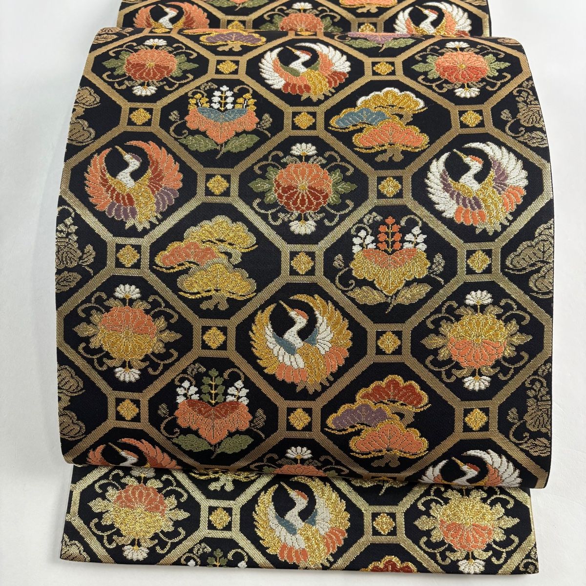 総相良刺繍 蜀江文 華紋 袋帯 鳥 金糸 正絹 六通 着物・浴衣